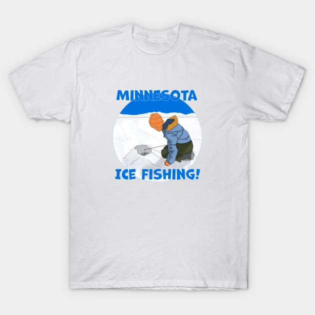 Kids Ice Fishing, Minnesota T-Shirt by MMcBuck